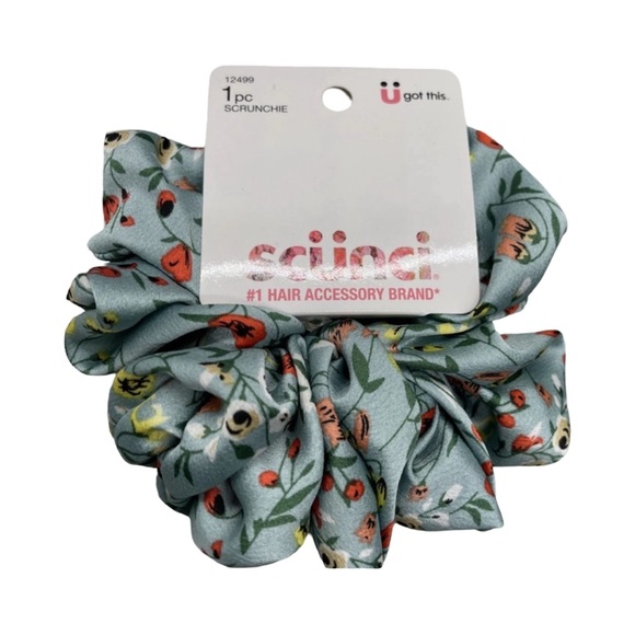 Scunci Floral Hair Scrunchie with Blue and Red Accents 2 pc set - Picture 4 of 4